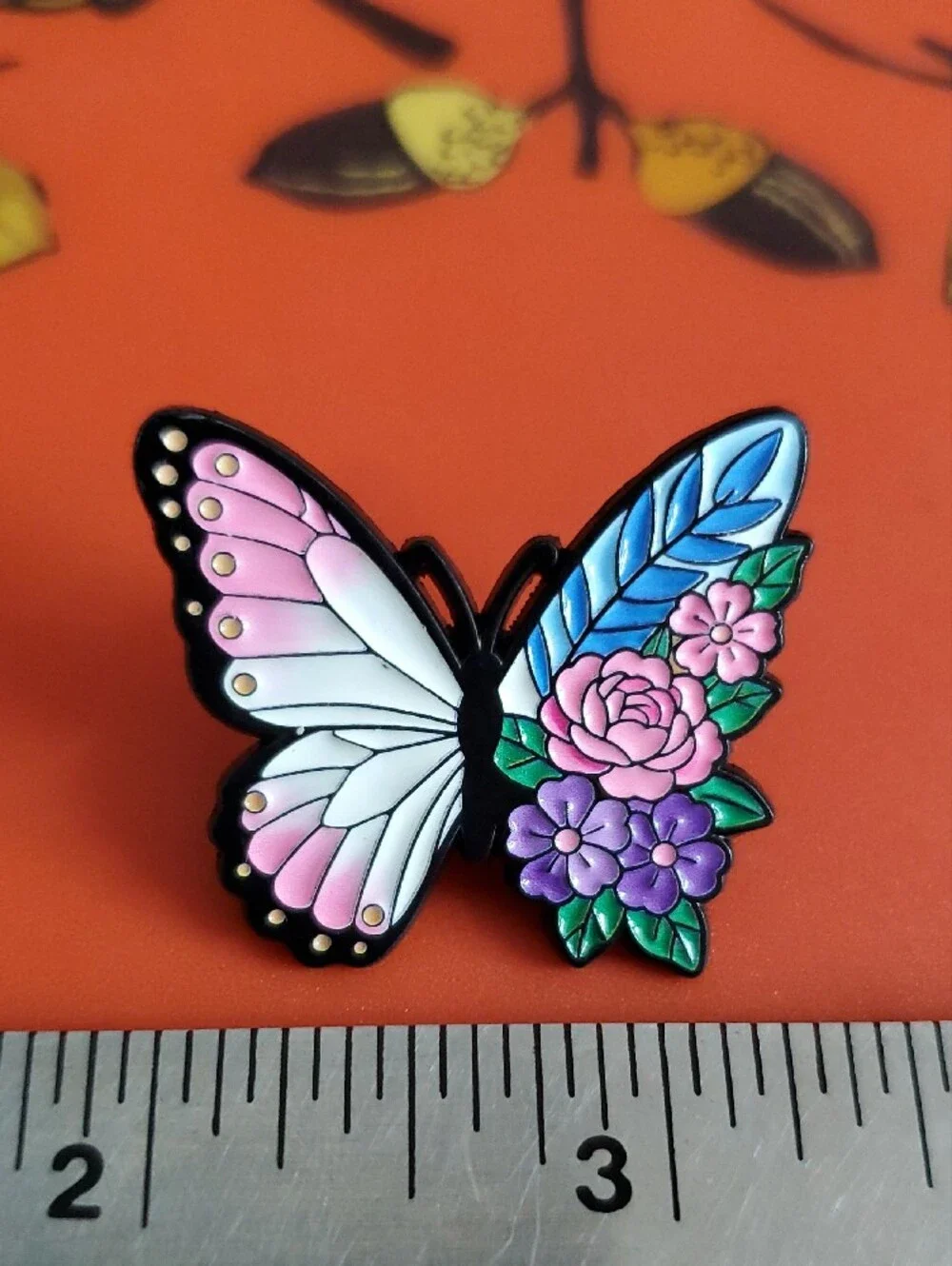 Butterfly Floral Enamel Pin - Pink & Blue